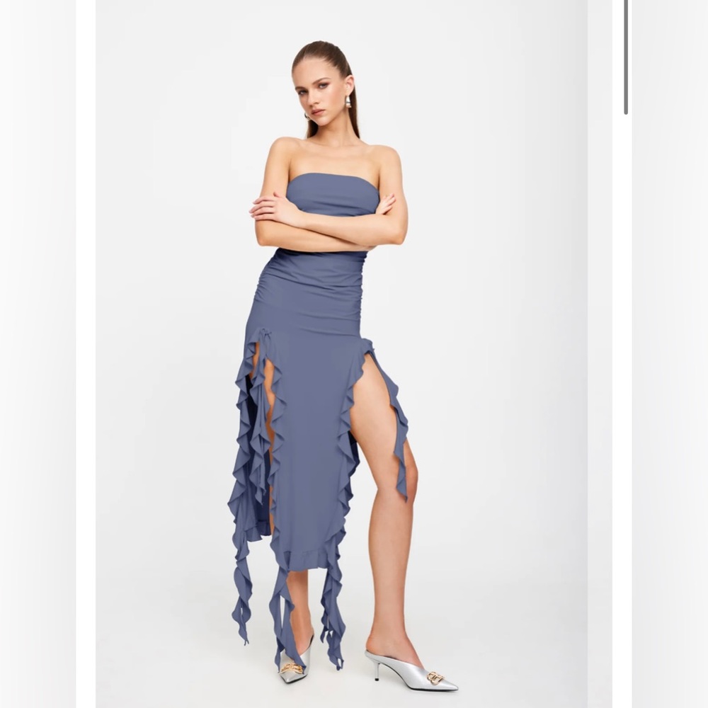 Lioness Strapless Dress in Slate Blue